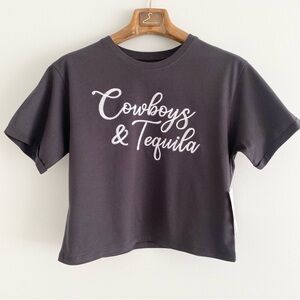 Cowboys & Tequila Embroidered Black Organic Cotton Tee
